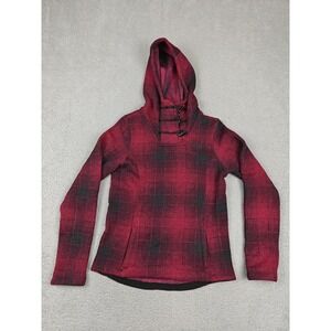 The North Face Hoodie Womens XS Red Plaid Fleece High Neck Toggle Pullover